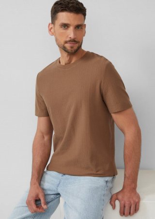 s.Oliver Baumwoll-T-Shirt aus Strukturjersey - sandstein