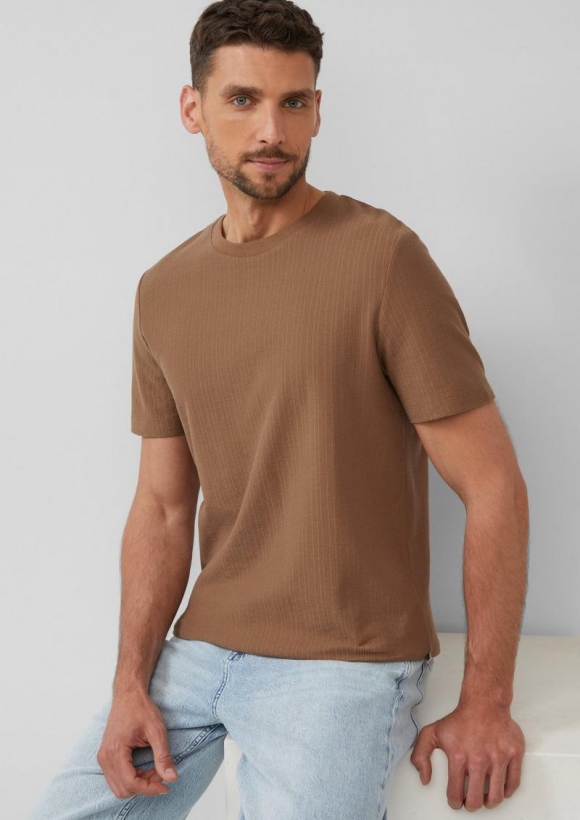 s.Oliver Baumwoll-T-Shirt aus Strukturjersey - sandstein