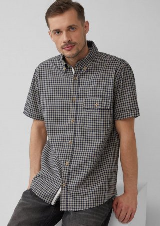 s.Oliver Regular Fit: Kariertes Hemd aus Baumwolle mit Button-Down-Kragen - tiefblau
