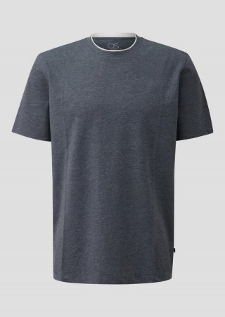s.Oliver T-Shirt aus Melange-Jersey mit Layering-Detail - tiefblau