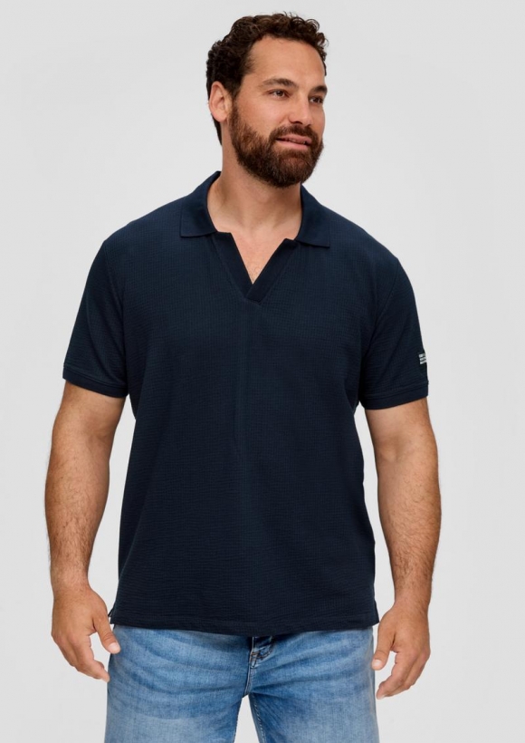 s.Oliver Poloshirt aus Baumwollstretch mit Applikation - navy