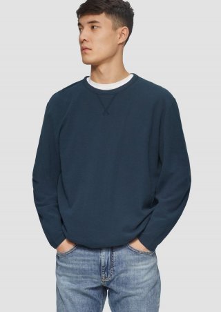 s.Oliver Langarmshirt mit Waffelstruktur und sportiven Details - tiefblau