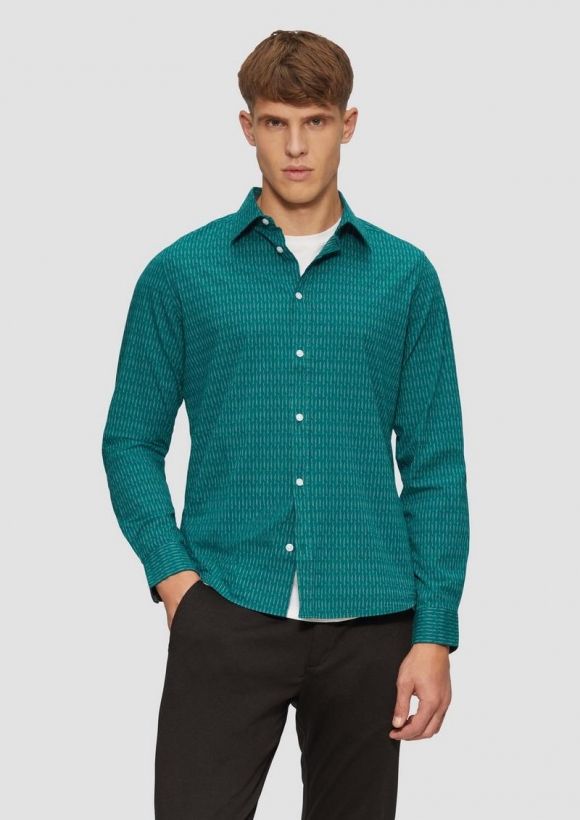 s.Oliver Slim Fit: Gemustertes Hemd aus Baumwollstretch - petrol