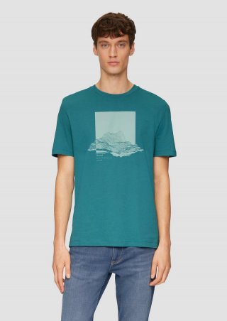s.Oliver Crew-Neck-Shirt mit Frontprint - petrol