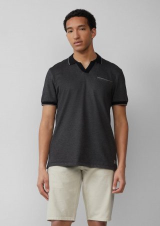 s.Oliver Poloshirt aus zweifarbigem Piqué mit Brusttasche - grau meliert