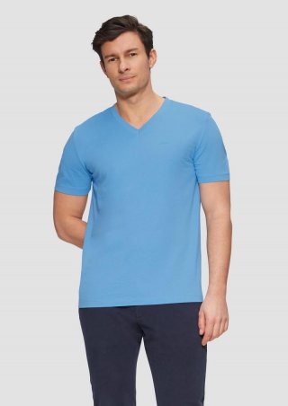 s.Oliver Baumwoll-T-Shirt mit Logo-Print - azurblau