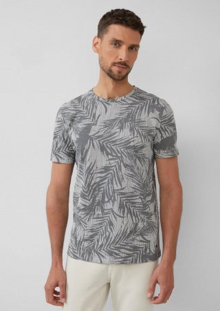 s.Oliver T-Shirt mit Crew Neck und All-over-Print - grau meliert