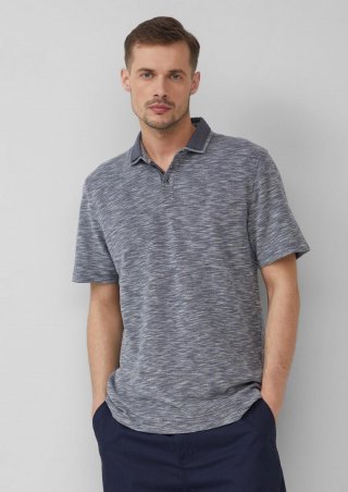 s.Oliver Flammgarn-Poloshirt mit Doppelkragen - tiefblau
