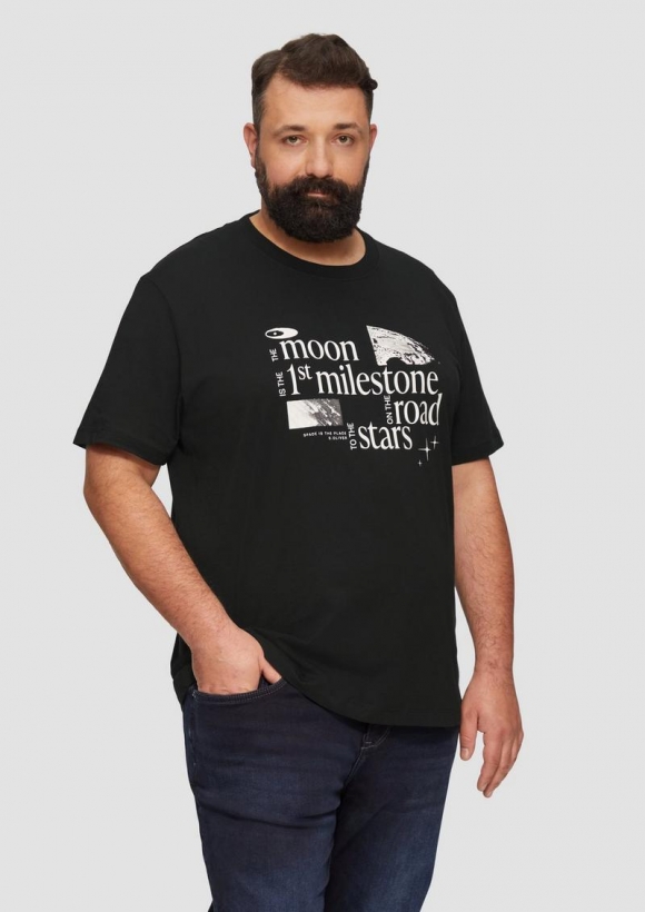 s.Oliver Baumwoll-T-Shirt mit Frontprint - schwarz