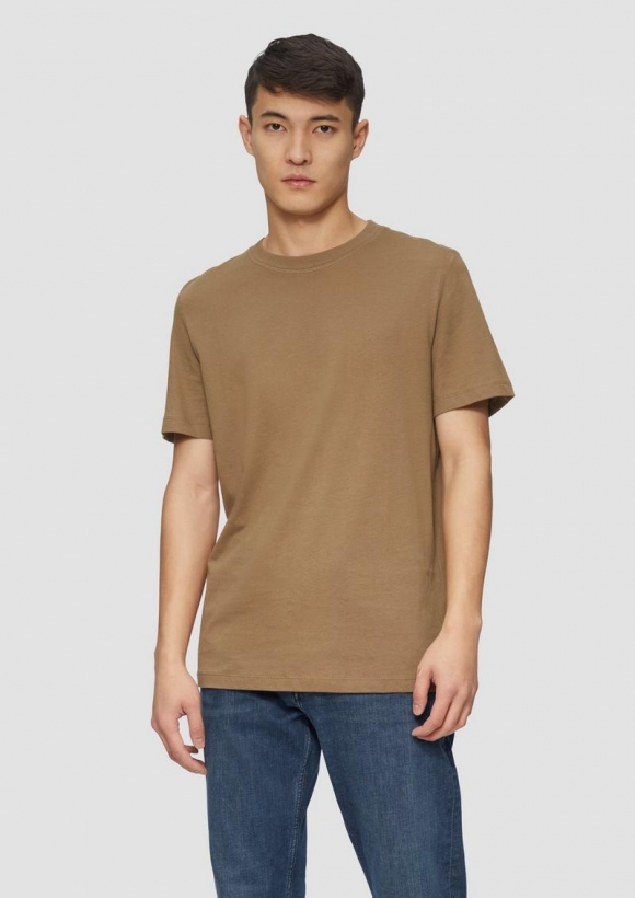 s.Oliver Softes Baumwoll-T-Shirt mit Crewneck - sandstein