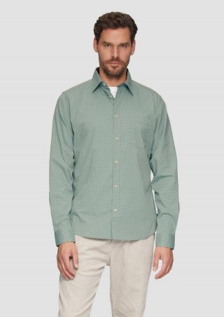 s.Oliver Slim Fit: Gemustertes Hemd mit Kentkragen - salbeigrün