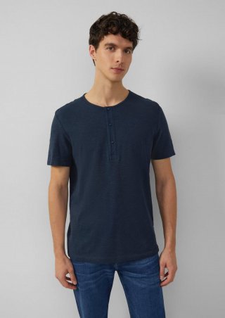 s.Oliver Henley-T-Shirt mit Flammgarnstruktur - tiefblau