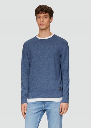 s.Oliver Strickpullover mit Strukturmix und Logo-Patch - ozeanblau