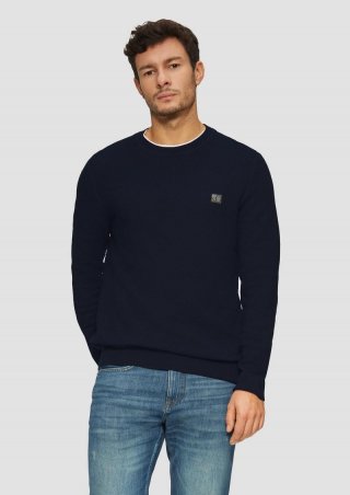 s.Oliver Strukturierter Strickpullover mit Logo-Patch - navy
