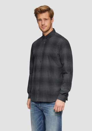 s.Oliver Regular Fit: Kariertes Button-down-Hemd aus Baumwollstretch - schiefergrau