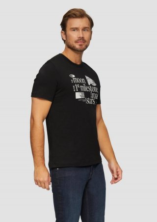s.Oliver Baumwoll-T-Shirt mit Frontprint - schwarz