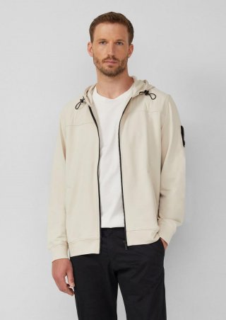 s.Oliver Sweatshirt-Jacke im Materialmix mit hochwertigen Details - beige