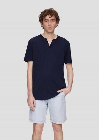 s.Oliver T-Shirt mit Flammgarnstruktur - tiefblau