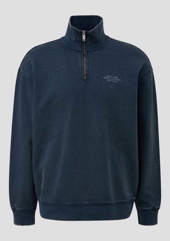 s.Oliver Gewaschener Sweat-Troyer mit Brustprint - tiefblau