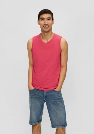 s.Oliver Baumwoll-Tanktop mit Flammgarnstruktur - himbeere