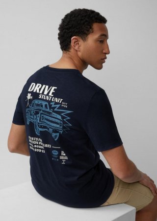 s.Oliver T-Shirt mit Flammgarnstruktur und Rückenprint - tiefblau