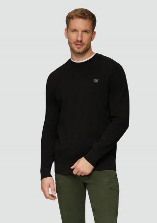 s.Oliver Strickpullover mit Nahtdetails und Logo - schwarz