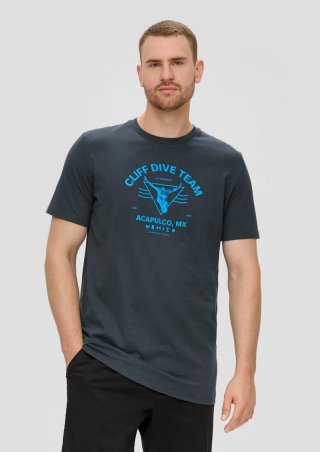 s.Oliver Crew-Neck-Shirt mit Frontprint aus Baumwoll-Jersey - schiefergrau