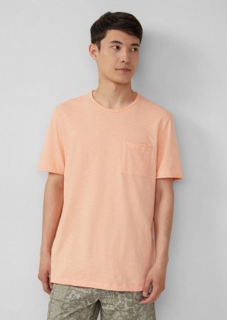 s.Oliver Flammgarn-T-Shirt mit Brusttasche und offenen Kanten - papaya