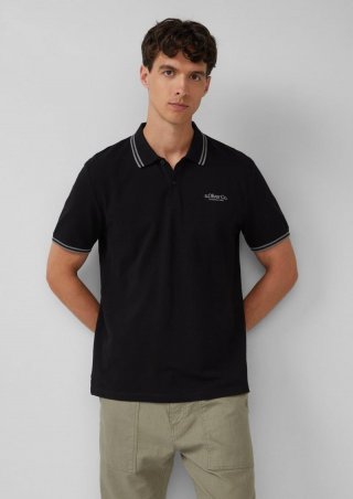 s.Oliver Piqué-Poloshirt mit Kontrastdetails und Logo - schwarz