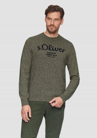 s.Oliver Strickpullover mit Logo in Melange-Optik - helles beige