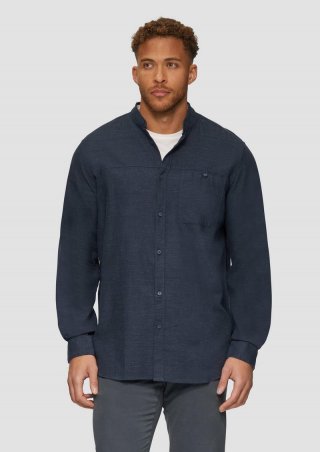 s.Oliver Regular Fit: Strukturiertes Baumwollhemd mit Stehkragen - navy