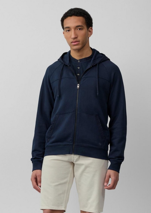 s.Oliver Sweatjacke mit Garment Dye und Kapuze im Fabricmix - tiefblau