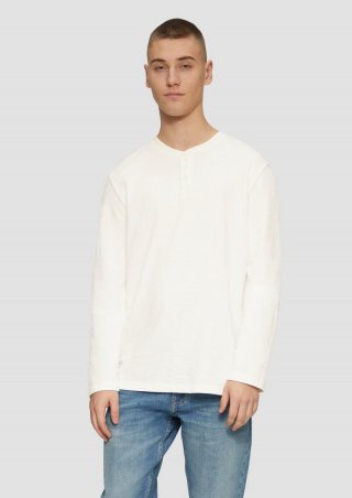 s.Oliver Gewaschenes Henley-Longsleeve in Strukturjersey - creme