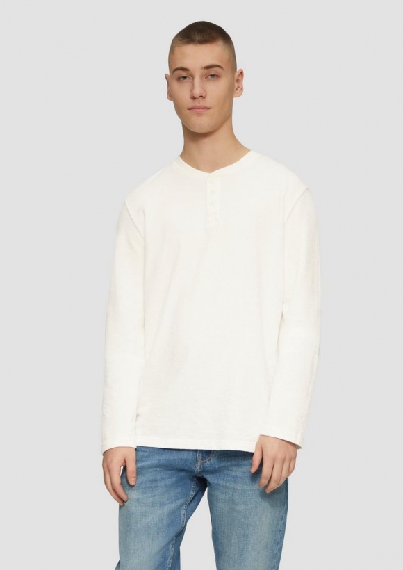 s.Oliver Gewaschenes Henley-Longsleeve in Strukturjersey - creme