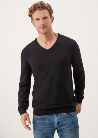 s.Oliver Feinstrickpulli mit V-Ausschnitt - schwarz