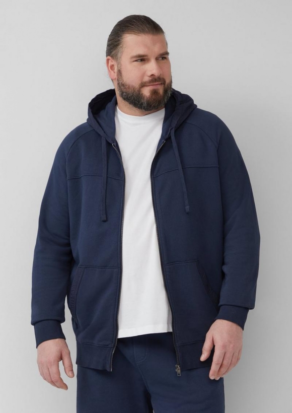 s.Oliver Sweatjacke mit Garment Dye und Kapuze im Fabricmix - tiefblau
