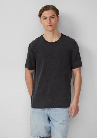 s.Oliver Rundhals-T-Shirt mit Rippstruktur - schwarz