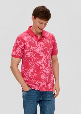 s.Oliver Poloshirt aus reiner Baumwolle mit All-over-Print - himbeere