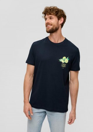 s.Oliver Baumwoll-T-Shirt mit Crew Neck und Frontprint - navy