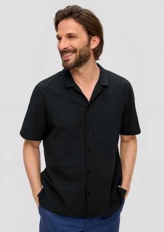 s.Oliver Kurzarm-Hemd mit Seersucker-Struktur - schwarz
