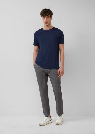 s.Oliver Detroit: Relaxed-Fit-Chino aus Leinenmix mit Elastikbund - grau meliert