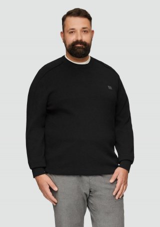 s.Oliver Strickpullover mit Nahtdetails und Logo - schwarz