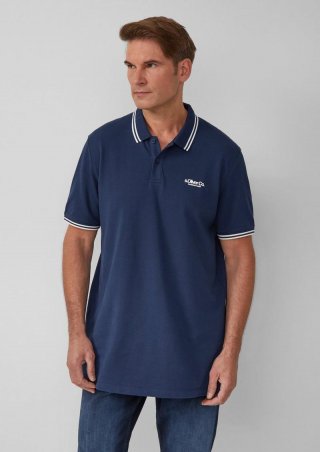 s.Oliver Piqué-Poloshirt mit Kontrastdetails und Logo - tiefblau