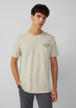 s.Oliver Meliertes T-Shirt mit Rollkante und Frontprint - weiß