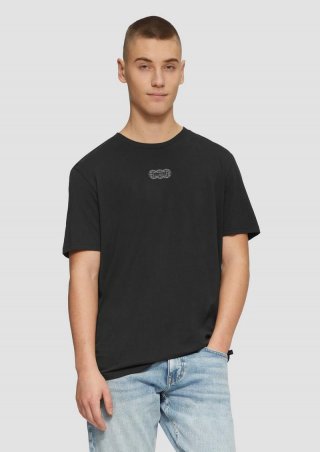 s.Oliver Basic Rundhals T-Shirt mit Frontprint - schwarz