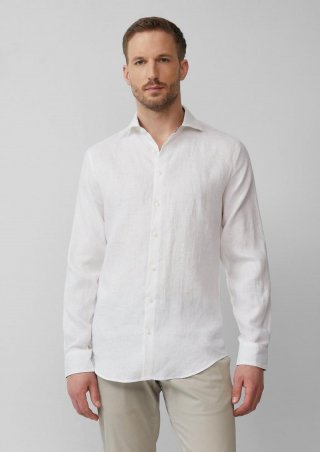 s.Oliver Tailored Fit: Langarmhemd aus Leinen mit elegantem Glanz - weiß
