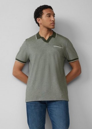 s.Oliver Poloshirt aus zweifarbigem Piqué mit Brusttasche - olivgrün