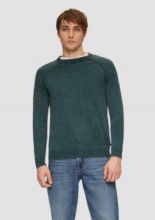 s.Oliver Baumwollpullover im Used-Look - smaragd