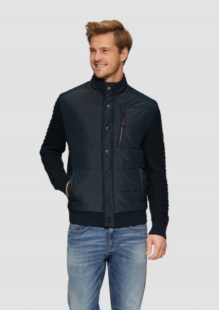 s.Oliver Gesteppte Jacke im Fabricmix mit Stehkragen - navy