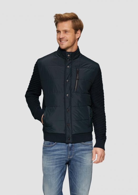 s.Oliver Gesteppte Jacke im Fabricmix mit Stehkragen - navy
